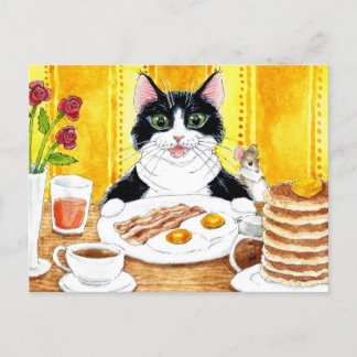 Cute cat-ätande frukostvykort vykort