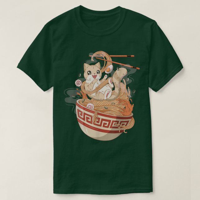 Cute Cat ätande Ramen  T Shirt (Design framsida)