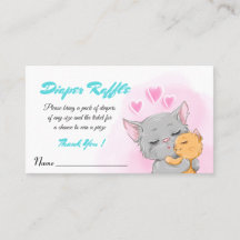 Cute Cat Baby Shower Rosa Diaper Raffle Card, Baby