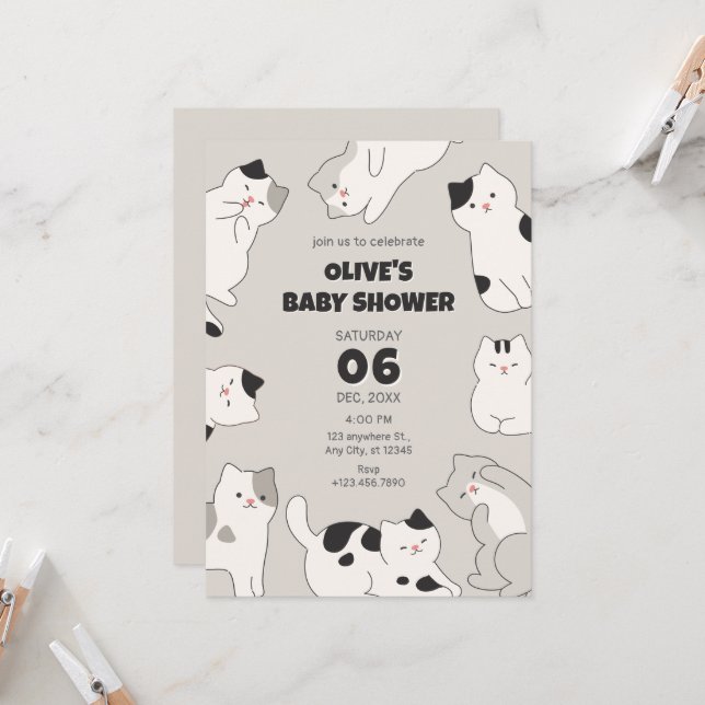 Cute cat-babydusch inbjudningar (Fram/Back In Situ)