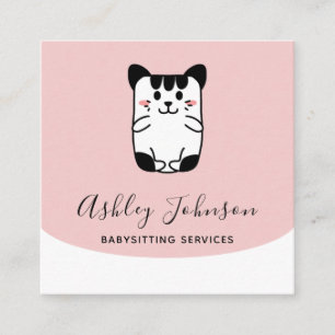 Cute Cat Babysit Services Add Social Media Roligt Fyrkantigt Visitkort