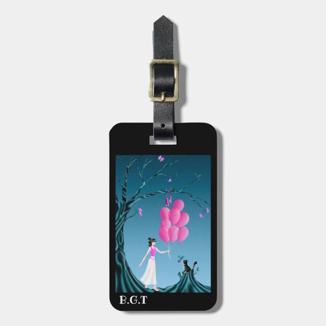 Cute Cat & Ballerina Midnight Träd Bagagebricka (Vertikal Framsida)