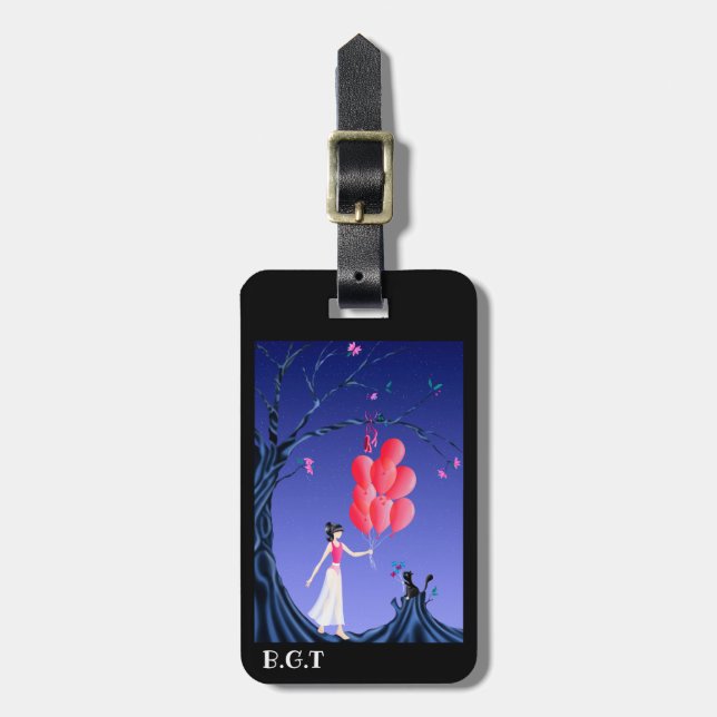 Cute Cat & Ballerina Midnight Träd Bagagebricka (Vertikal Framsida)