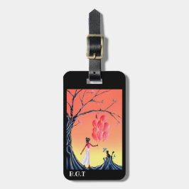 Cute Cat & Ballerina vid Sunset Träd Bagagebricka