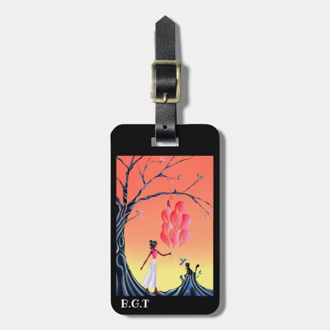 Cute Cat & Ballerina vid Sunset Träd Bagagebricka (Vertikal Framsida)