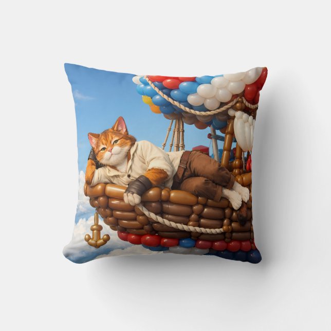 Cute Cat Balloon Adventure Kids Pillow Decor Kudde (Framsida)