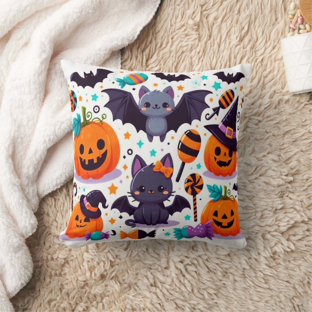 Cute cat bat halloween party kudde (Filt)