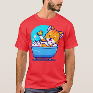 Cute Cat Bath i badbaljan med Anka Leksak Carto T Shirt