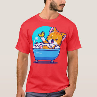 Cute Cat Bath i badbaljan med Anka Leksak Carto T Shirt