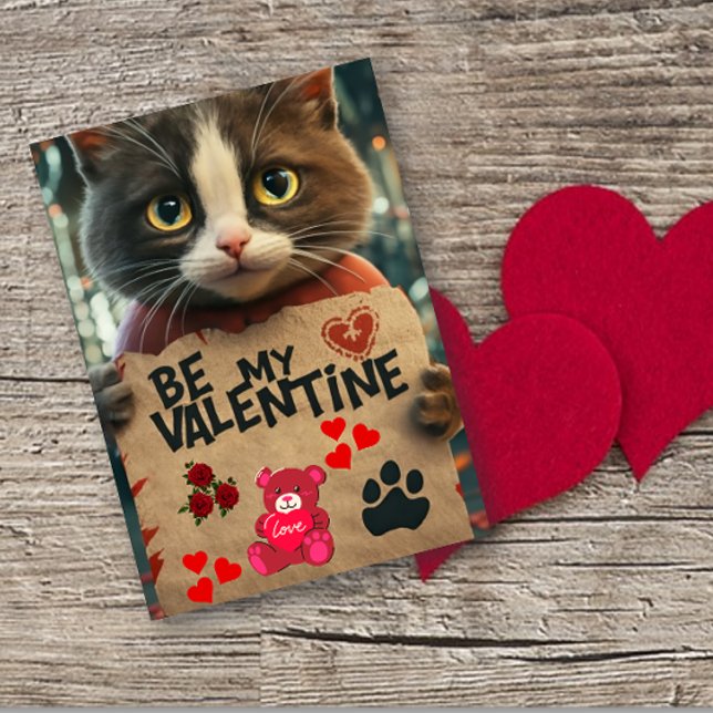 Cute Cat be my Valentine Card Julkort (Skapare uppladdad)