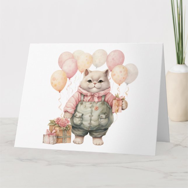 Cute Cat Birday Card Kort (Framsida)