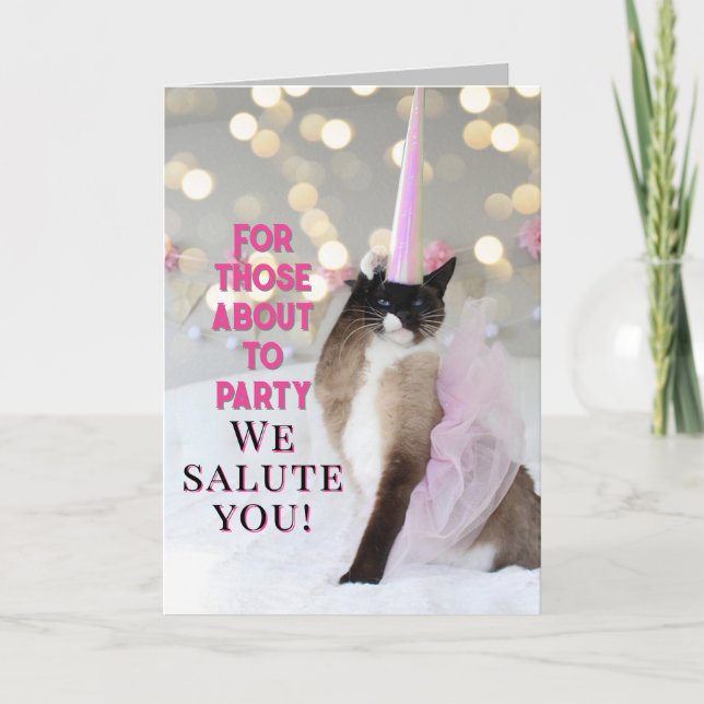 Cute Cat Birthday Salute Kort (Framsida)