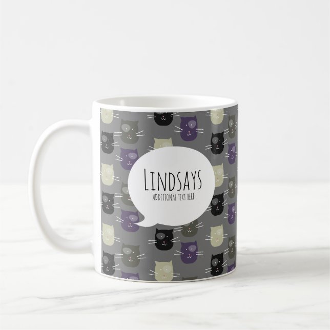 Cute Cat Black Lila Grått Kaffemugg (Vänster)