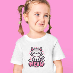 Cute Cat Black och Rosa Barn T-Shirt