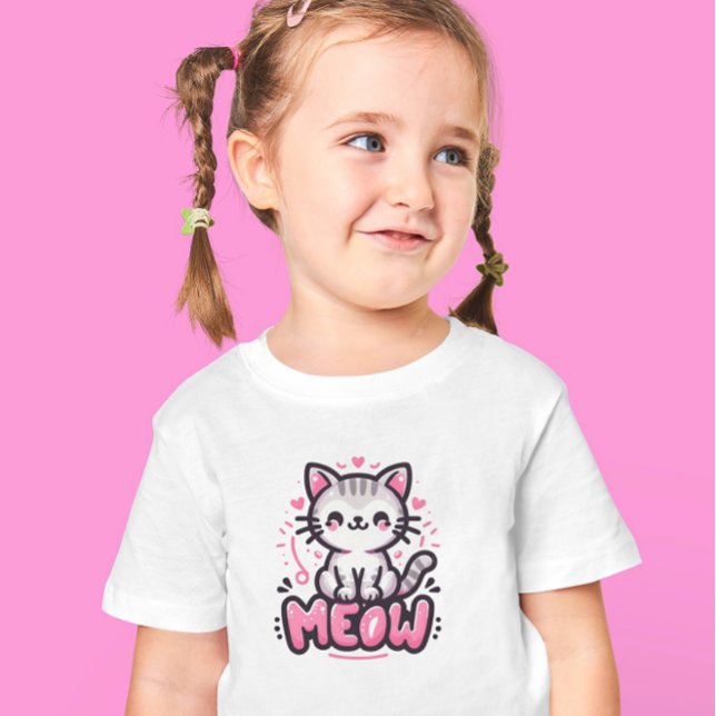 Cute Cat Black och Rosa Barn T-Shirt (Skapare uppladdad)