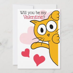 Cute Cat blir du min Valentine Flat Hälsning Kort