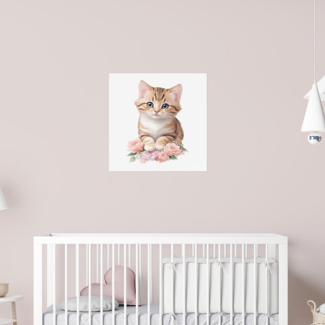Cute Cat-Blommigt Blommar för Kattdjur av vimiskt  Poster (Barnkammare 2)