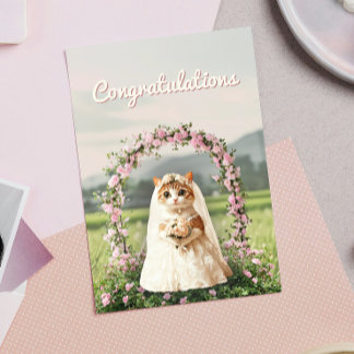 Cute Cat Blommigt Bröllop Grattis Hälsning Kort