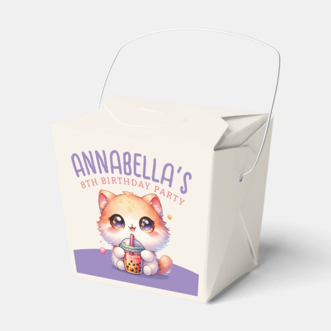 Cute Cat Boba Födelsedagsfest Presentaskar (Framsidan Sidan)