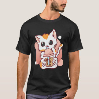 Cute Cat Boba Tea Bubble Tea Women Girls T Shirt