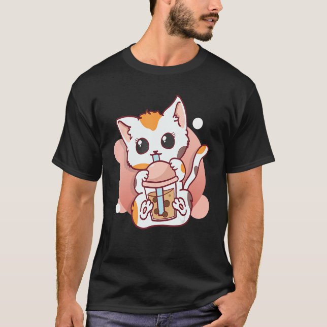 Cute Cat Boba Tea Bubble Tea Women Girls T Shirt (Framsida)