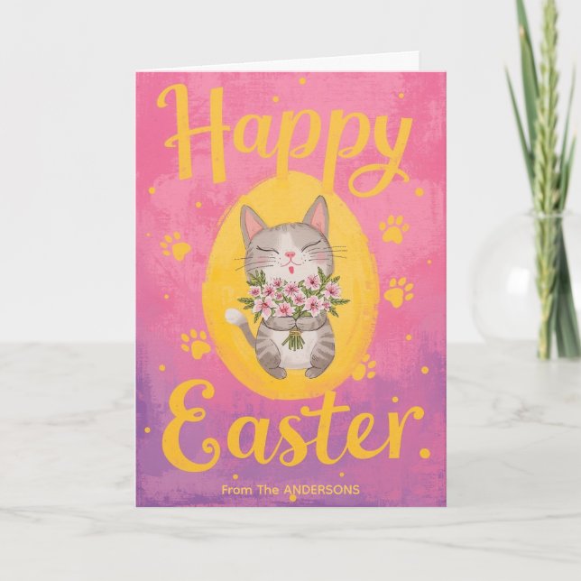 Cute Cat Bouquet Easter Personalized Easter  Helgkort (Framsida)