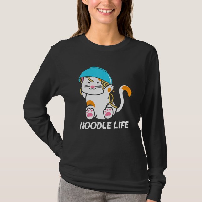 Cute Cat Bowl Noodles Head Noodle Life Kitten Kitt T Shirt (Framsida)