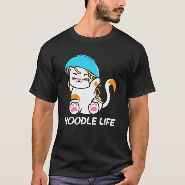 Cute Cat Bowl Noodles Head Noodle Life Kitten Kitt T Shirt (Framsida)