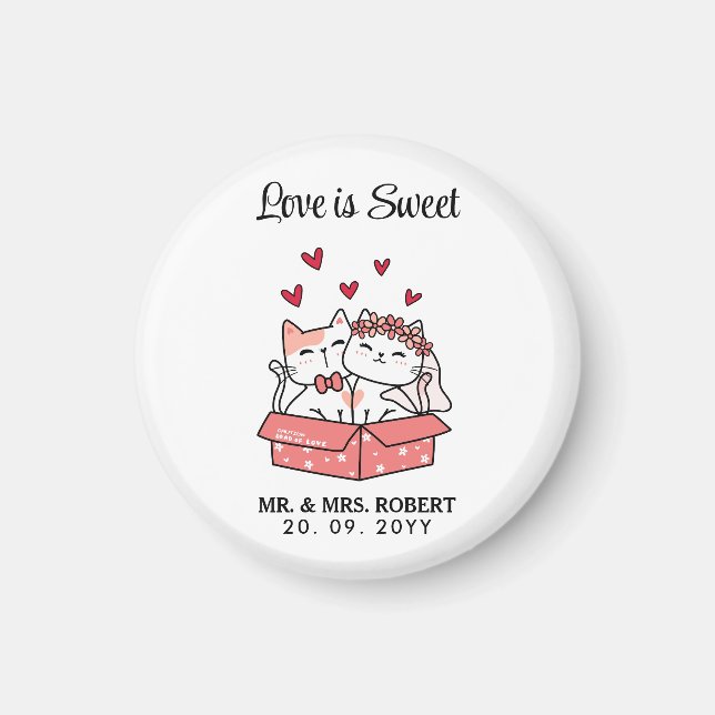 Cute Cat Bride and Groom Bröllop Magnet (Framsidan)