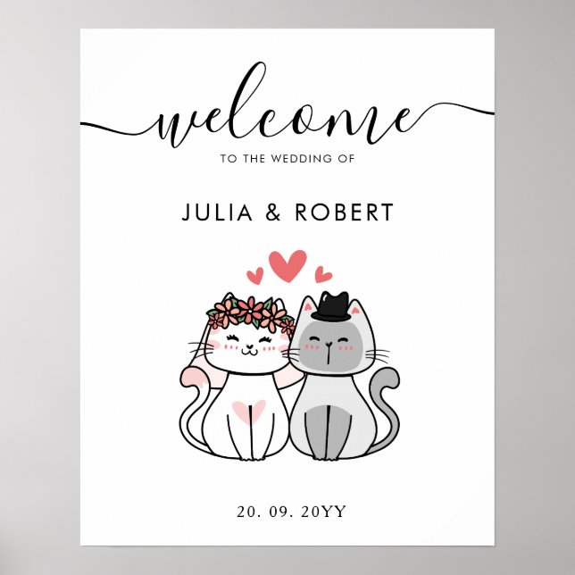 Cute Cat Bride and Groom Bröllop Poster (Framsidan)