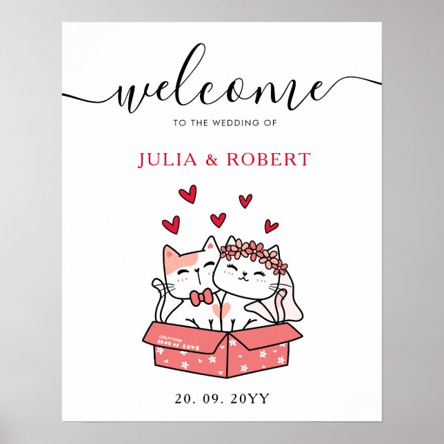 Cute Cat Bride and Groom Bröllop Poster (Framsidan)