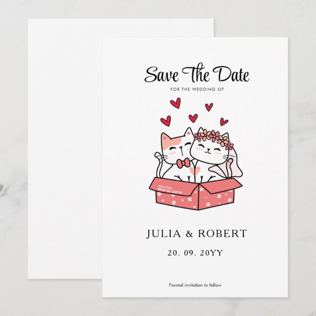 Cute Cat Bride and Groom Bröllop Spara Datumet (Fram/baksida)