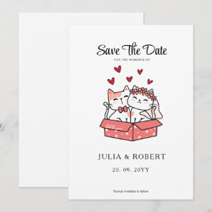 Cute Cat Bride and Groom Bröllop Spara Datumet