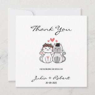 Cute Cat Bride and Groom Bröllop Tack Kort