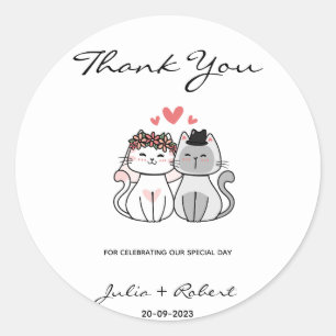 Cute Cat Bride and Groom Bröllop Tack Runt Klistermärke