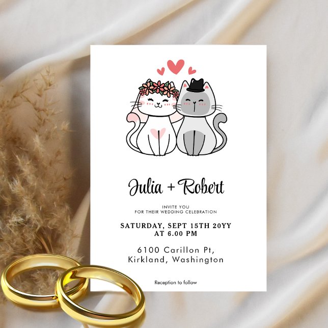 Cute Cat Bride and Groom Simple Bröllop Inbjudningar (Skapare uppladdad)