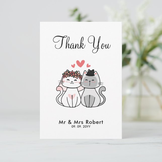 Cute Cat Bride and Groom Tack Kort (Stående Fram)