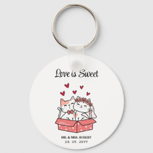 Cute Cat Bride och Groom Bröllop Anpassningsbar Gi Nyckelring