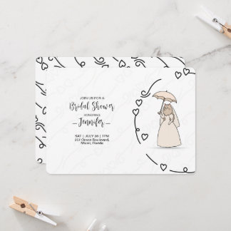 Cute Cat bride with elegant Hearts bridal shower Inbjudningar