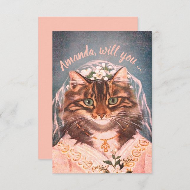 Cute cat brude be my bridesmaid/maid of honor invi inbjudningar (Fram/baksida)