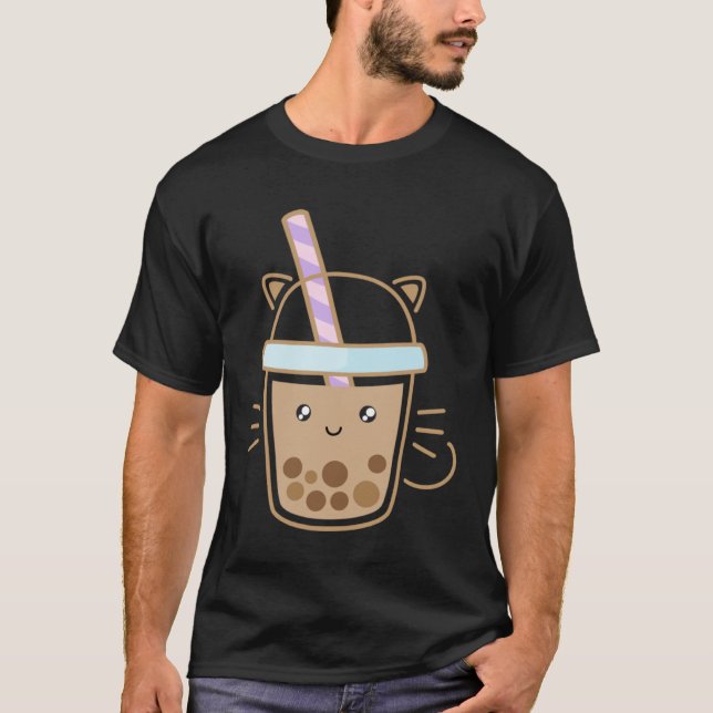 Cute Cat Bubble Boba Milk Tea Rainbow Bes Tea T Shirt (Framsida)