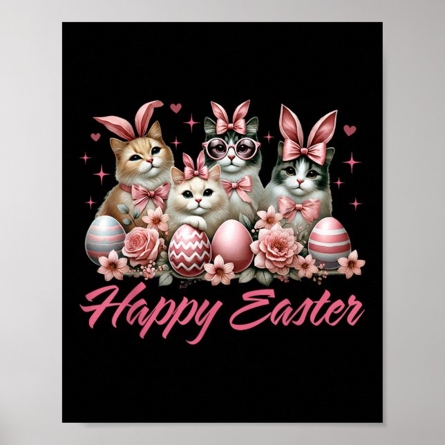 Cute Cat Bunny Glad påsk Cat Lover Kattunge Poster (Framsidan)