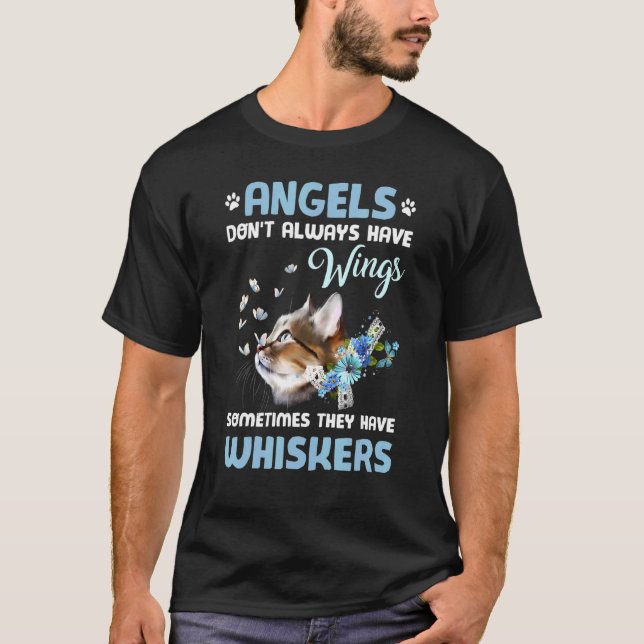 Cute Cat Butterflies Flowers Änglar H T Shirt (Framsida)