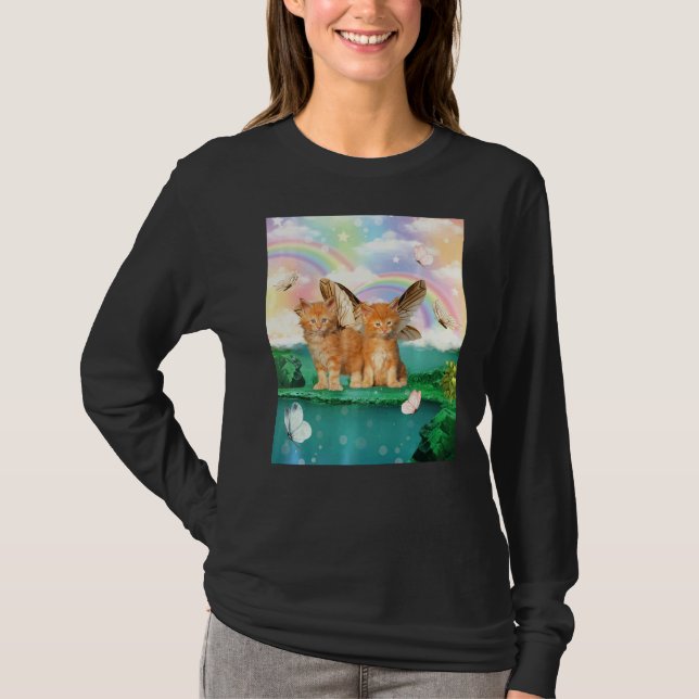 Cute Cat Butterflies Mom Kitten Cats T Shirt (Framsida)