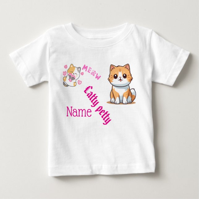 Cute Cat & Butterfly Småbarn T-Shirt - Personalise (Framsida)