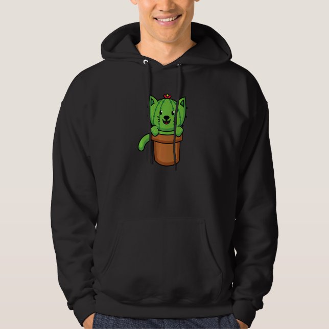 Cute Cat Cactus Plant Cat Gardening Hoodie (Framsida)