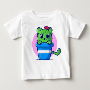 Cute Cat Cactus Tecknad T Shirt