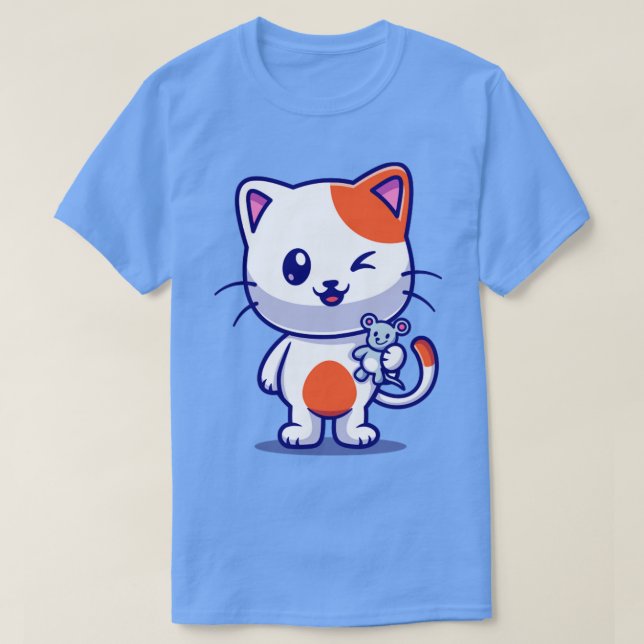 Cute Cat Catches Baby Mouse Tecknad T Shirt (Design framsida)