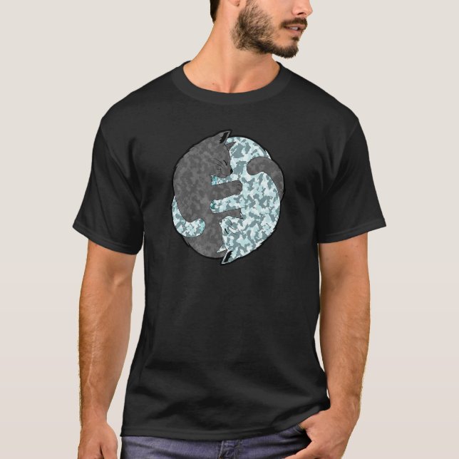 Cute Cat Cats Ying Yang Yin Yang 7 T Shirt (Framsida)