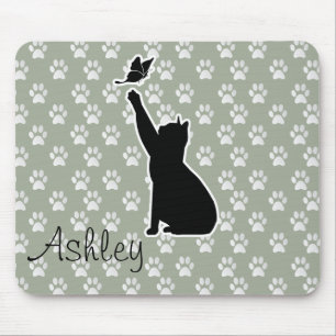 Cute Cat Chasing A butterfly Tass Mönster Monogram Musmatta